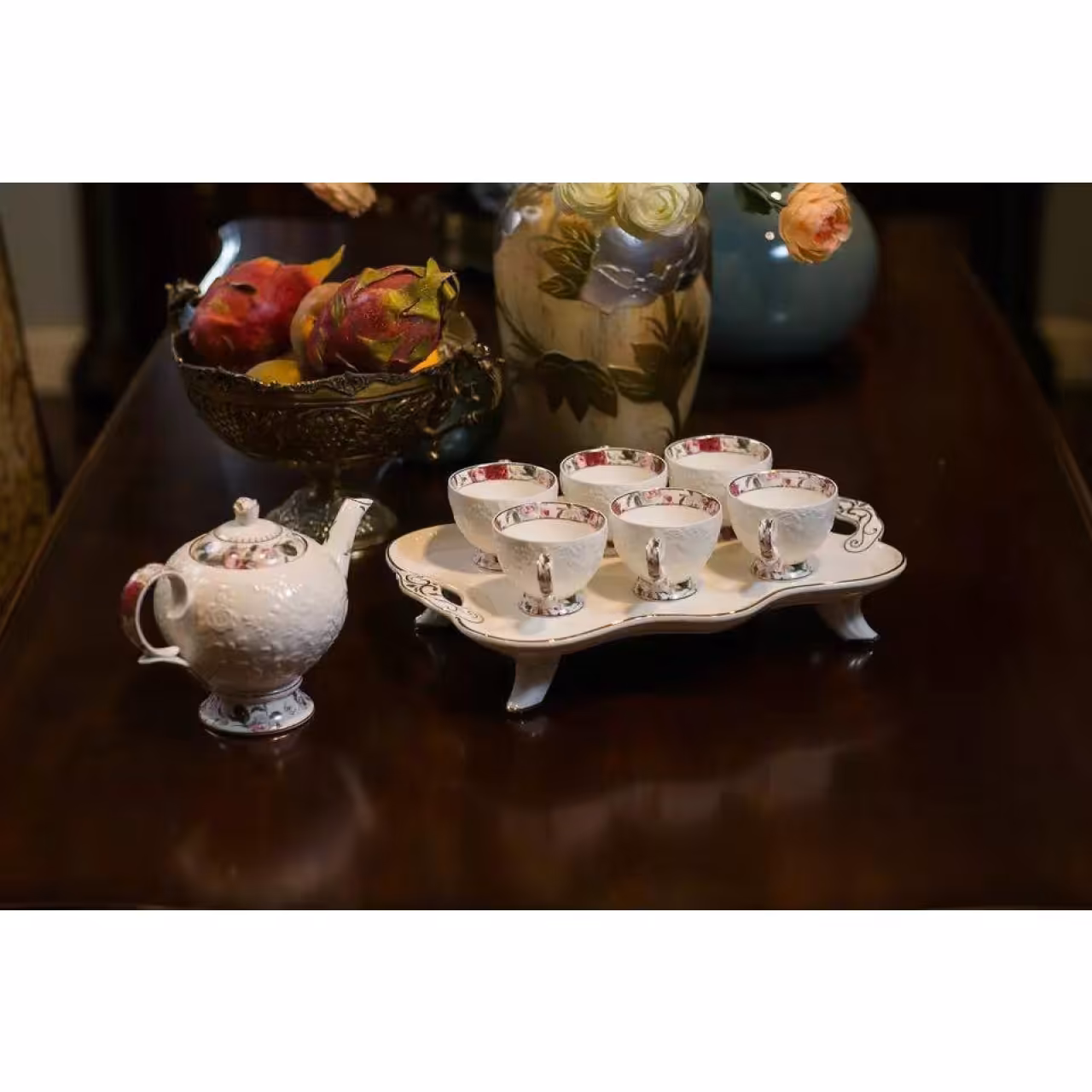 سرویس چای خوری گل برجسته گلدار