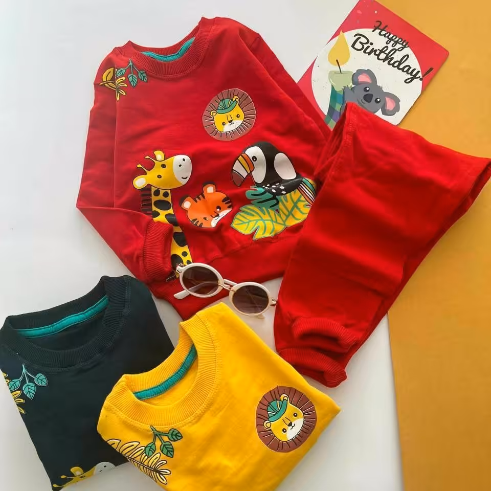 ست اسپرت طرح حیوانات، پنبه دورس لاکرادار عالی، هم دخترونه هم پسرونه، مناسب 2 تا 8 سال