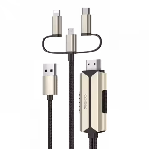 خرید تبدیل 2 متری HDMI به USB-C، microUSB و Lightning یسیدو مدل HM14