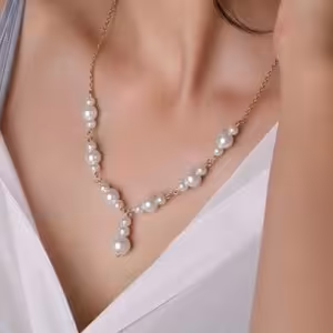 گردنبند مروارید با زنجیر استیل طلایی