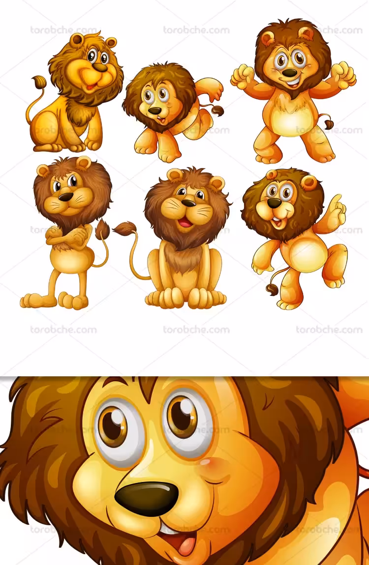 وکتور شخصیت کارتونی شیر | گرافیک با طعم تربچه