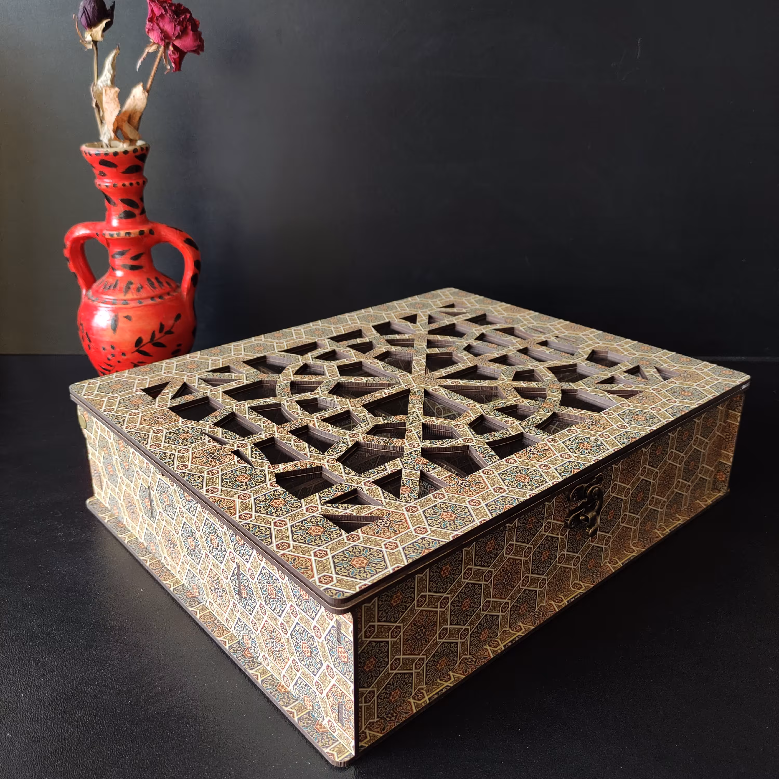 جعبه طرح میناکاری قفل دار درب شیشه ای