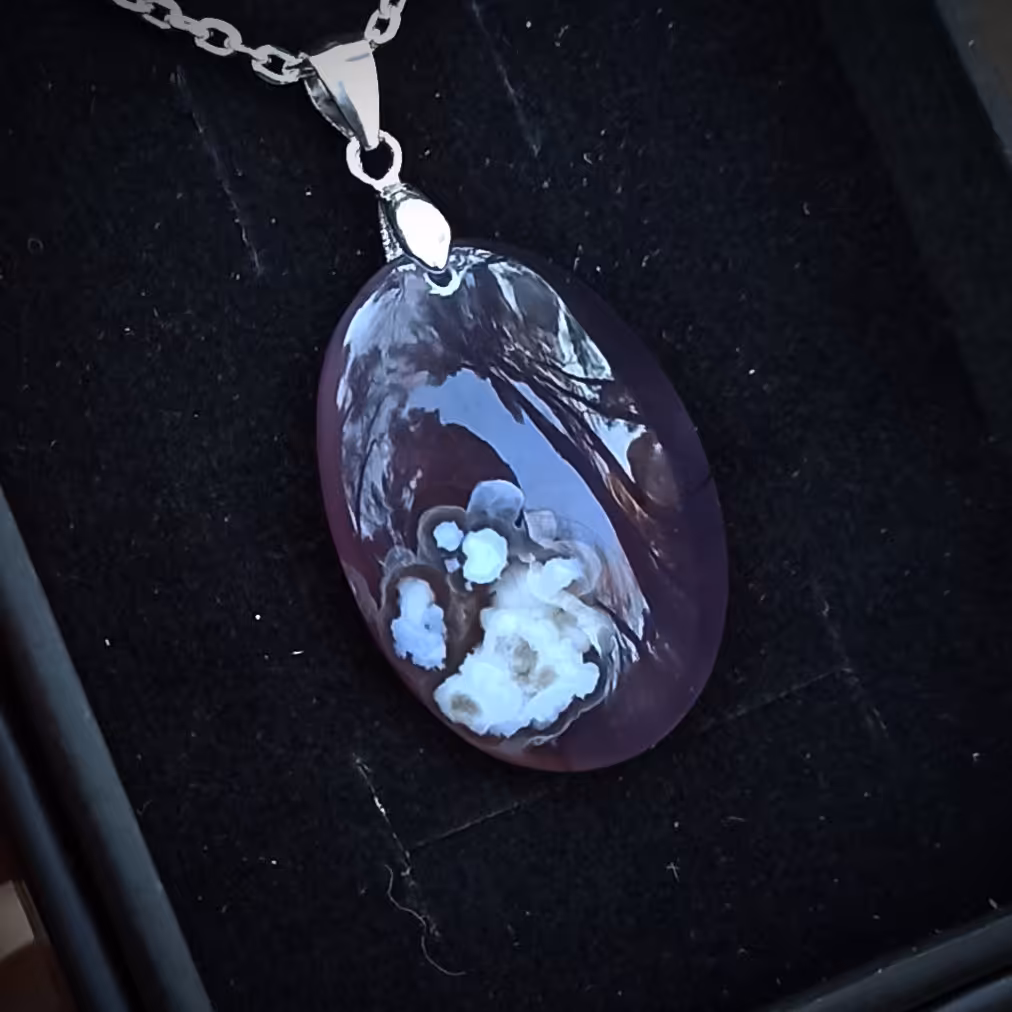 گردنبند سنگ عقیق شجر بهاری با زنجیر و قلاب نقره N-AG2