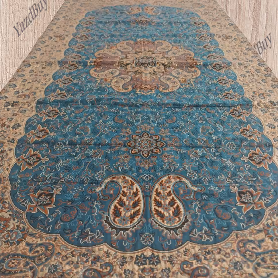 رومیزی ترمه طرح نسترن ( جدید) مخصوص میز ناهارخوری 6 و 8 و 10 نفره رنگ آبی