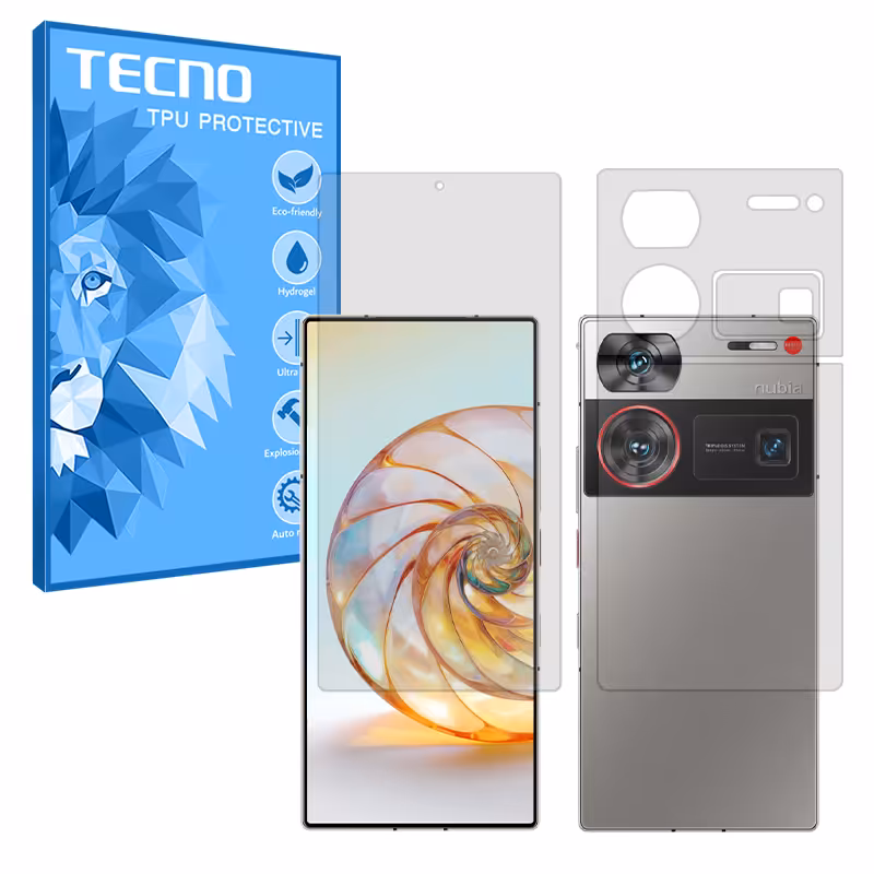گلس صفحه نمایش و پشت گوشی زد تی ای nubia Z60 Ultra مدل هیدروژلی شفاف برند تکنو کد SS