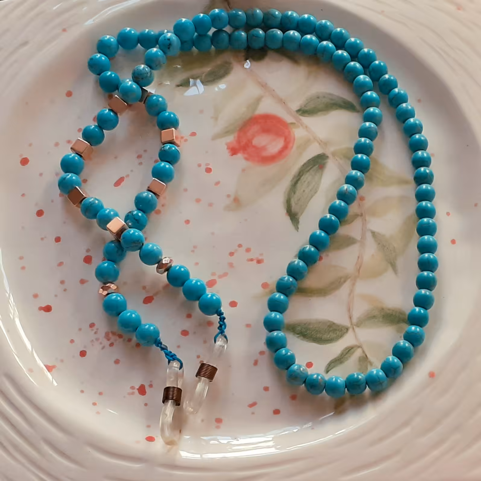 بند عینک سنگ اصل فیروزه  تبت با ترکیب سنگ حدید سبک وزیبا 