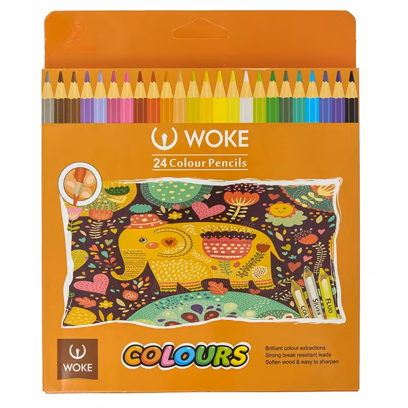 مداد رنگی 24 رنگ جعبه مقوایی طرح فیل ووک WOKE