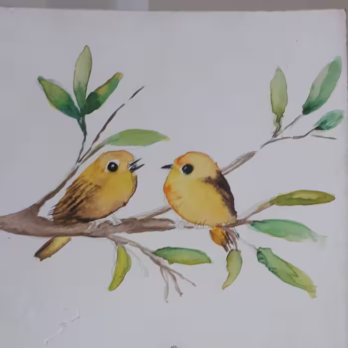 نقاشی ابرنگ دکوراتیو دو پرنده  سایز 15در 15سانتی متر