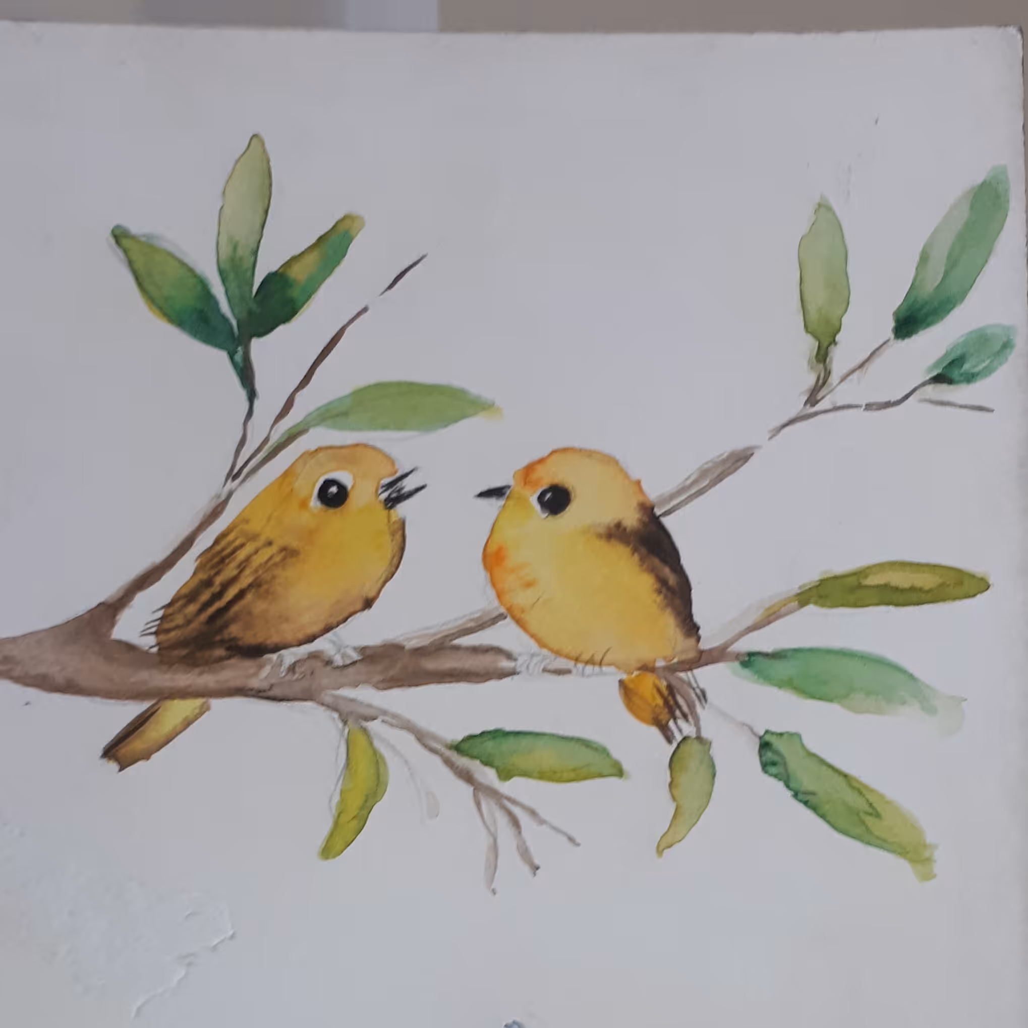 نقاشی ابرنگ دکوراتیو دو پرنده  سایز 15در 15سانتی متر