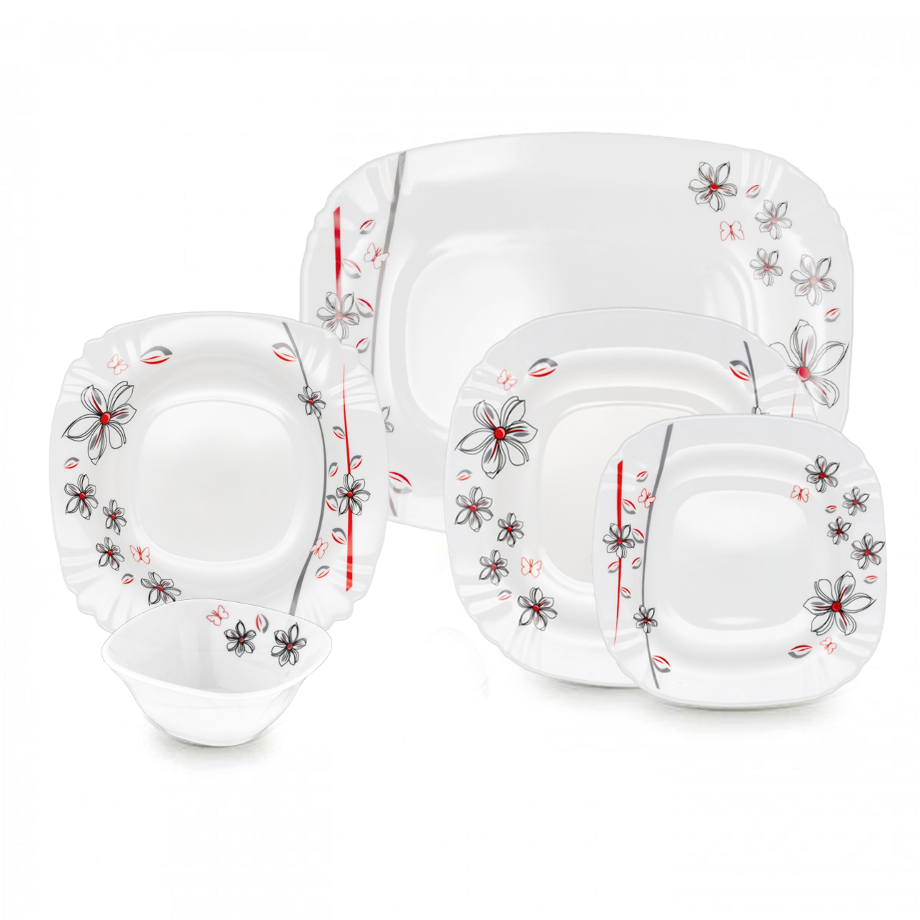 سرویس غذا خوری 25 پارچه اوپال هومیت طرح ماریا قرمز مربع