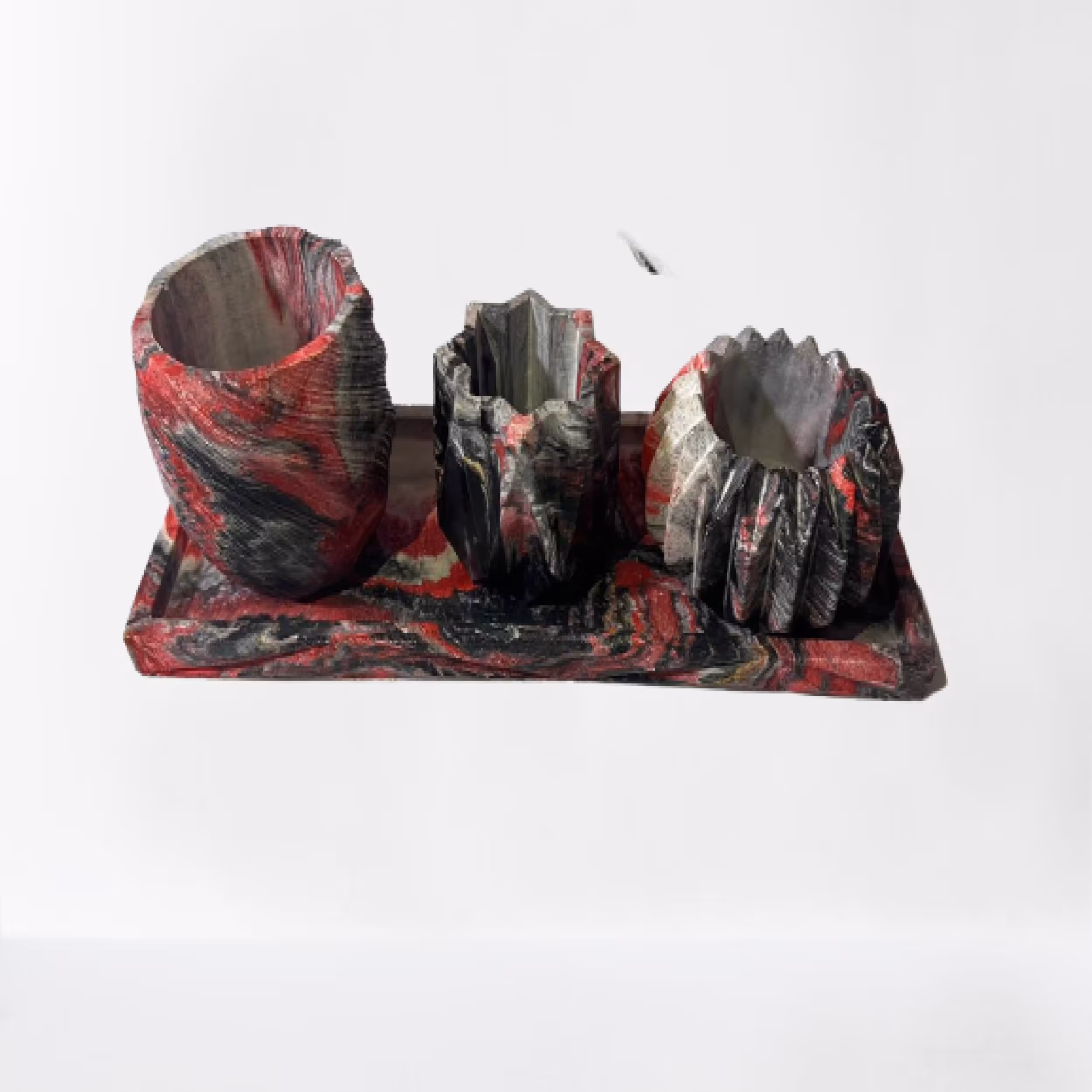 گلدان سنگی رزین خورده سلطنتی 4 تیکه مدل 005