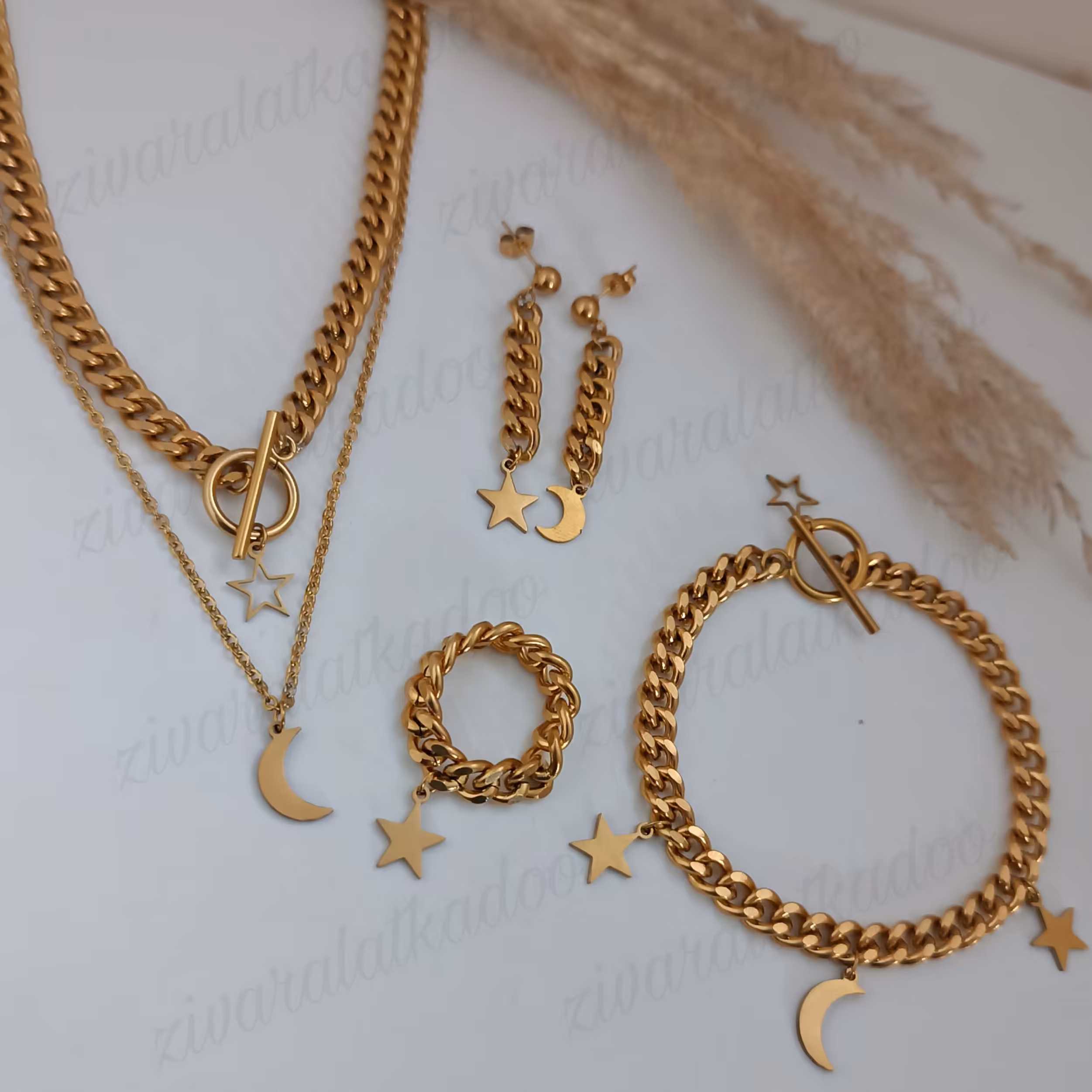 سرویس استیل زنحیر کارتیر با آویز ماه ستاره 