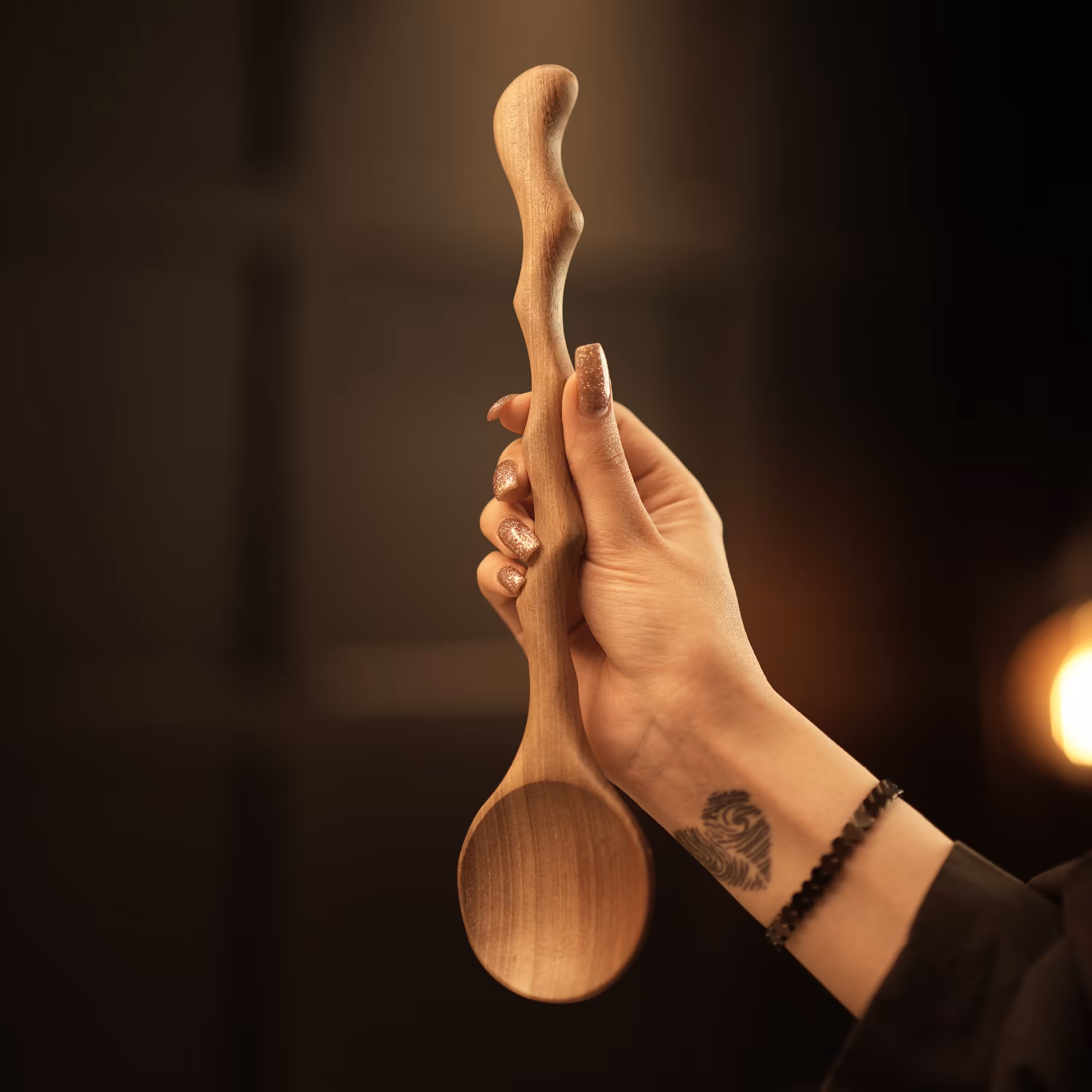 قاشق  همه کاره سینوسی چوب گردو 