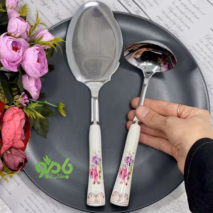 ست کفگیر و ملاقه سرامیک گل رز