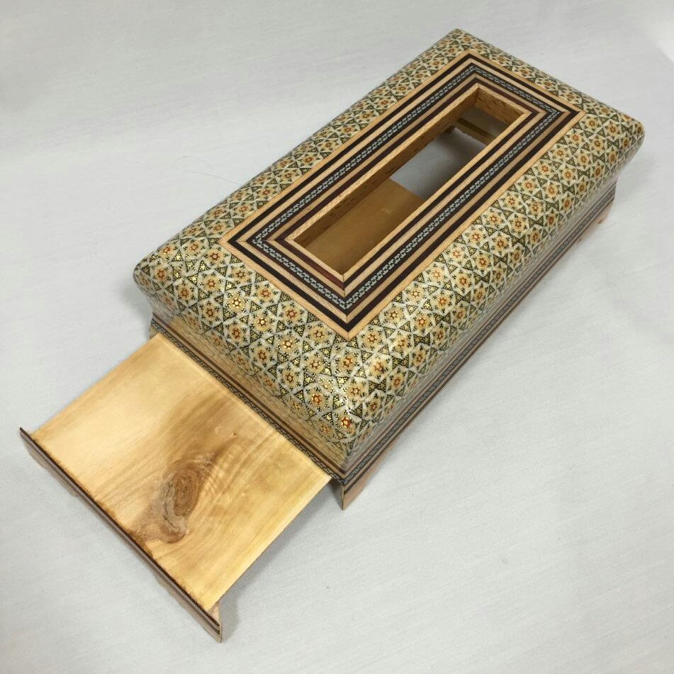 جعبه دستمال کاغذی خاتم کاری روی چوب (اصل)