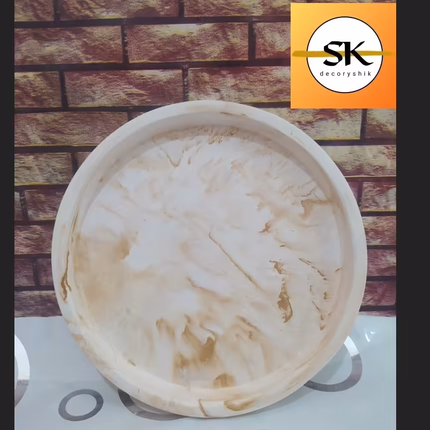 سینی گرد تزیینی رنگ خردلی