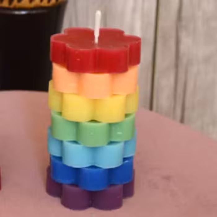 شمع دست ساز 7رنگ طبقه ای-طرح گل-سایز متوسط