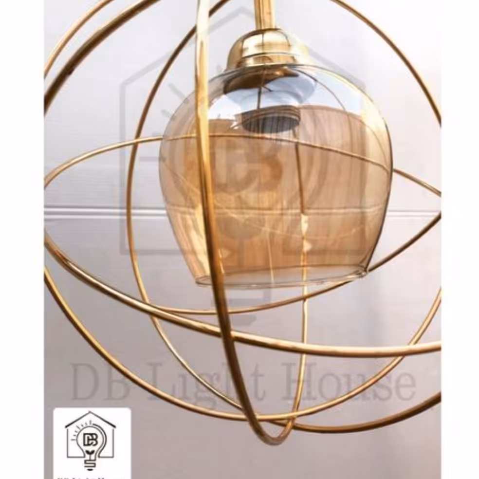 لوستر فلزی مدل آرام (بزرگ)حباب قطر 18 سانت طلایی ابکاری