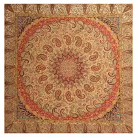 رومیزی ترمه مربع ابریشم  کد TRM77  تار سفید  رنگ کرم روشن  آستر کرم