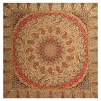 رومیزی ترمه مربع ابریشم  کد TRM77  تار سفید  رنگ کرم روشن  آستر کرم