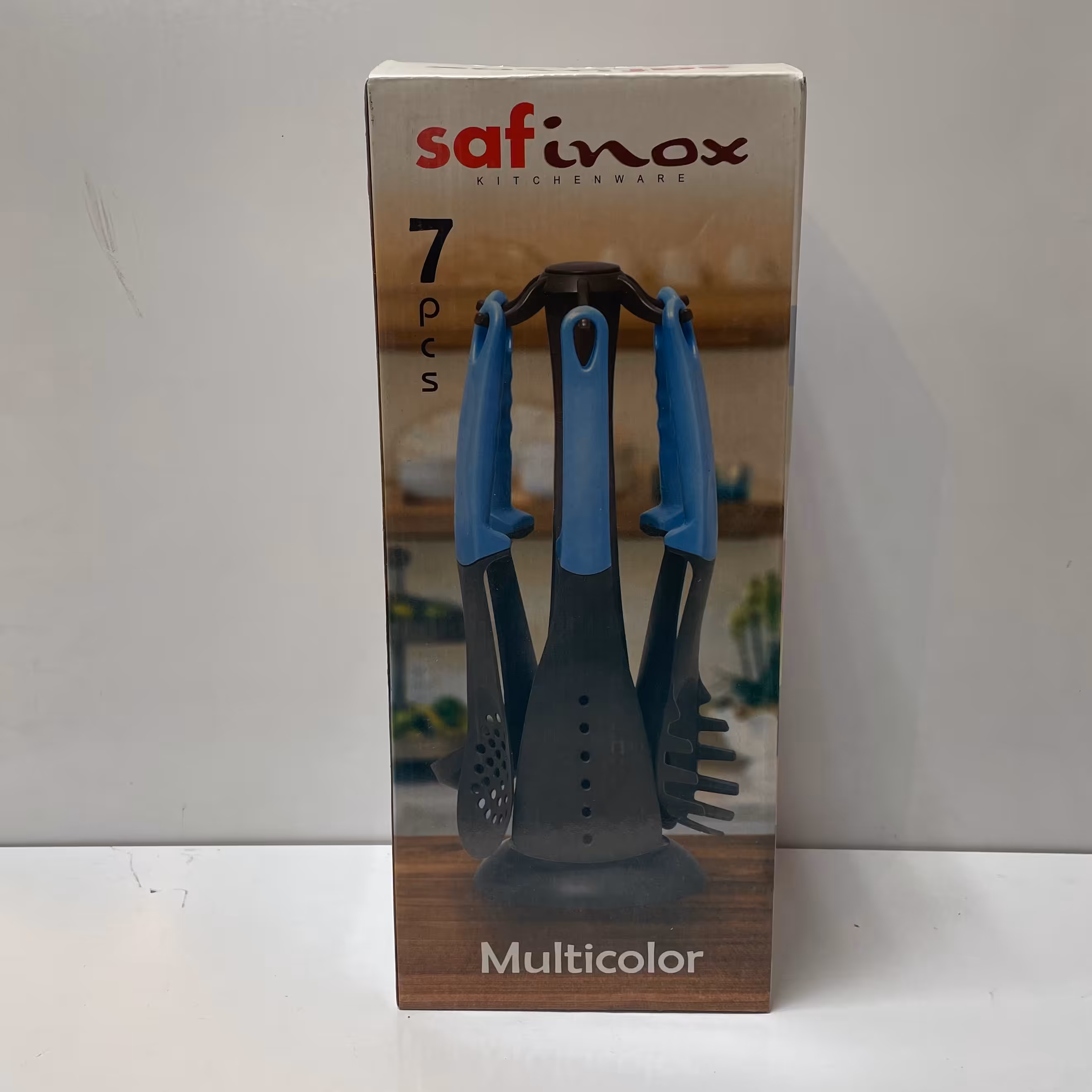 ست کفگیر ملاقه پلاستیکی 6 تایی استند دار برند safinox در  رنگ های مختلف 