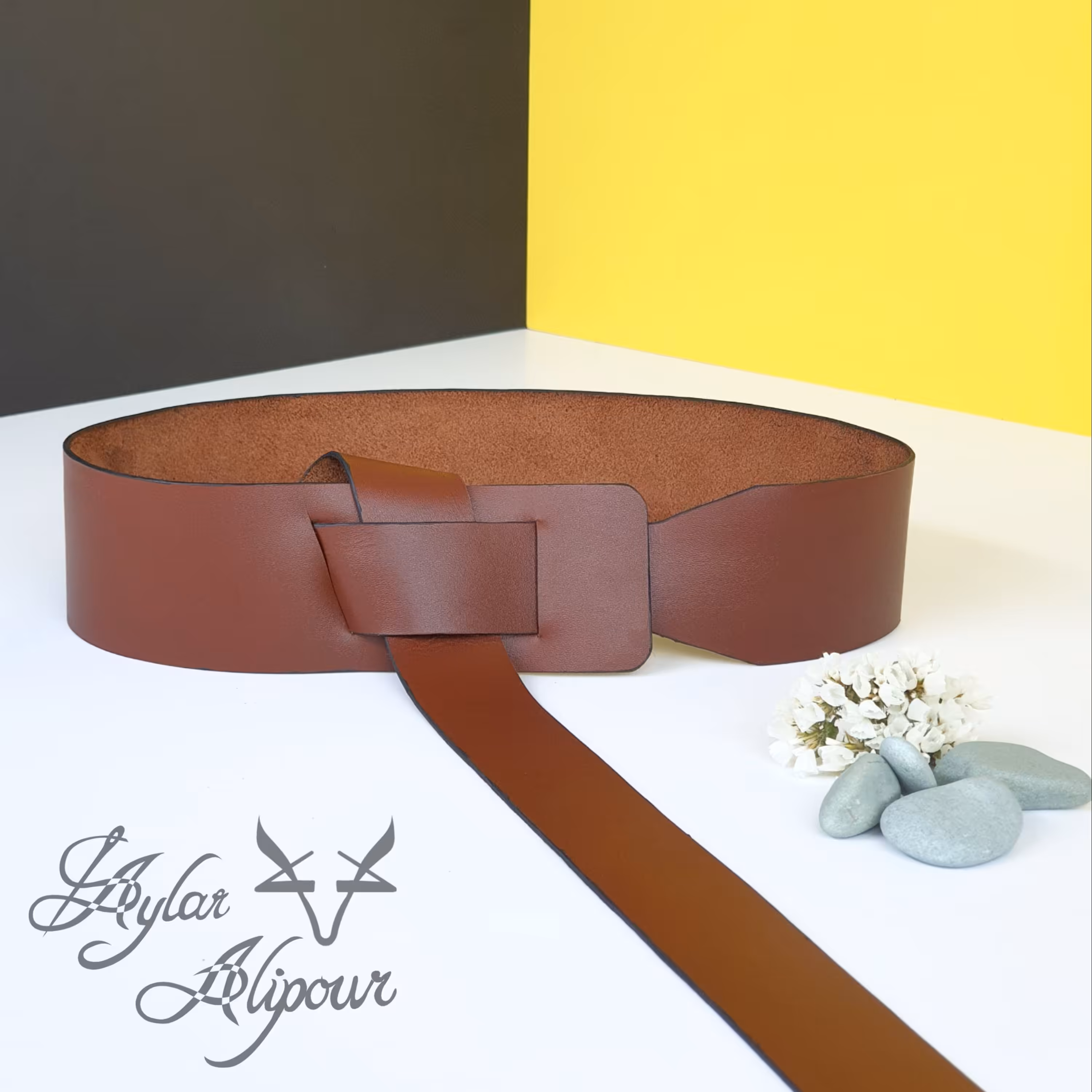 کمربند چرم پهن گره ای بدون یراق کد 207