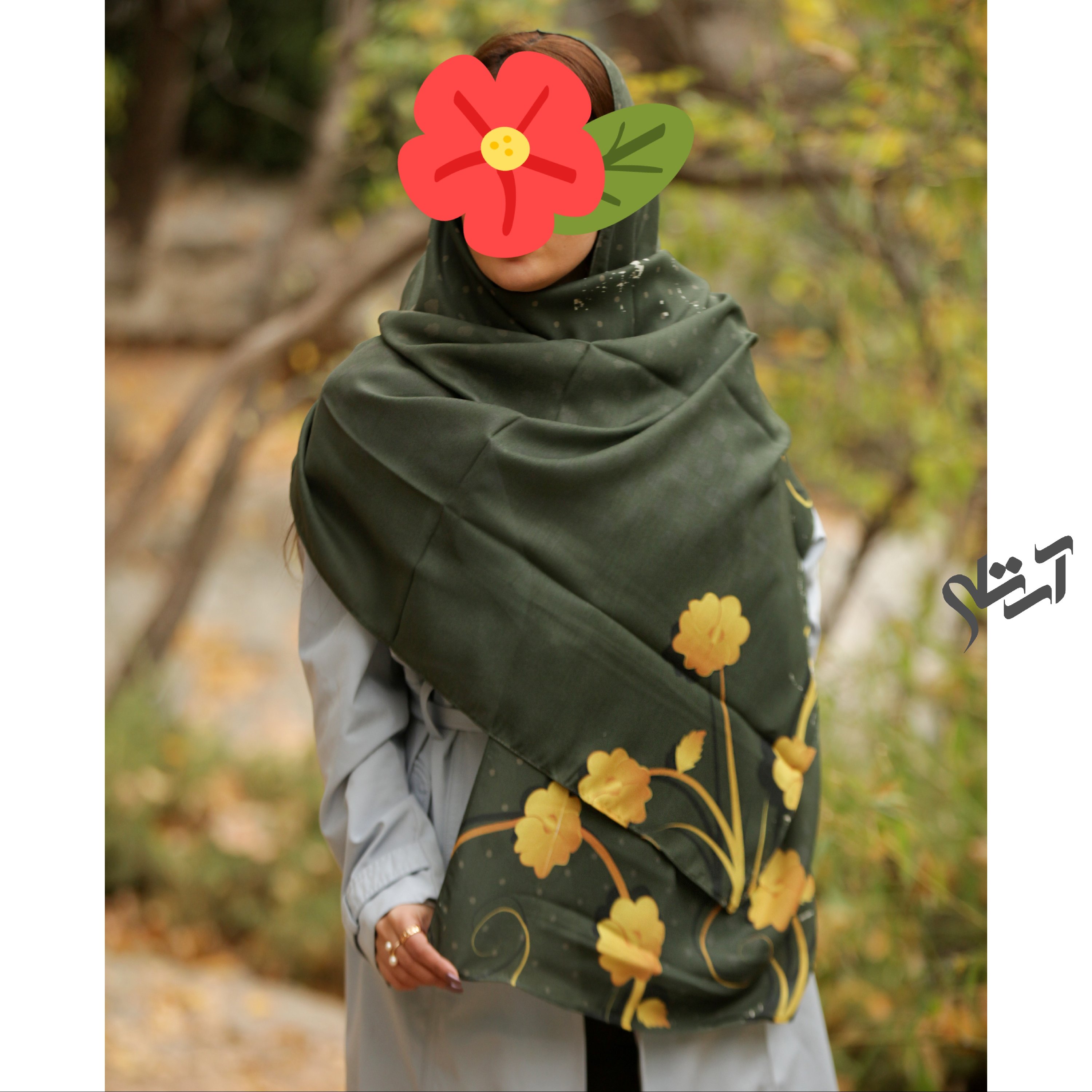 شال با طراحی انحصاری با زمینه زیتونی رنگتک رنگ و قواره دار و ارسال رایگان