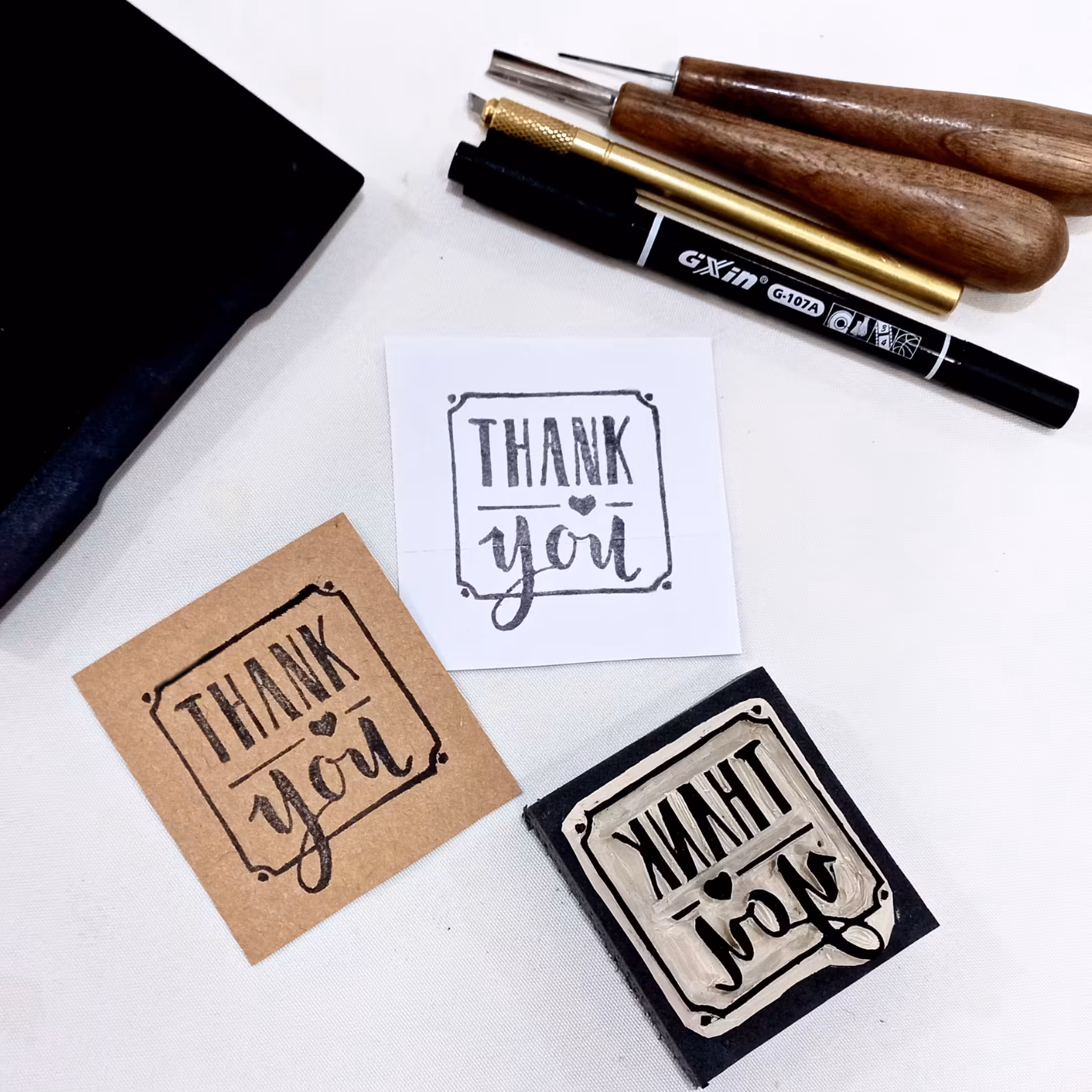 مهر لینو - ( مهر دستساز) با نوشته(thank you.)