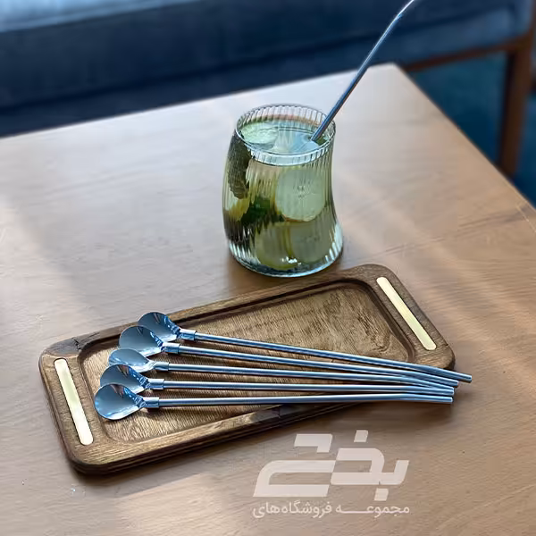 نی شربت استیل بلند قاشقی 6 عددی