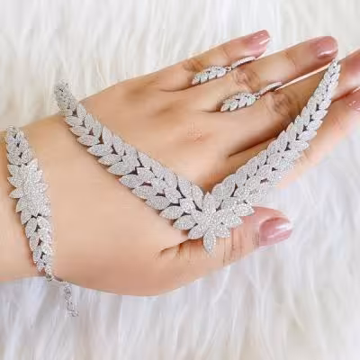 سرویس تمام نقره عیا 925 مدل برگ گندم روکش رودیوم GTA کد 183780