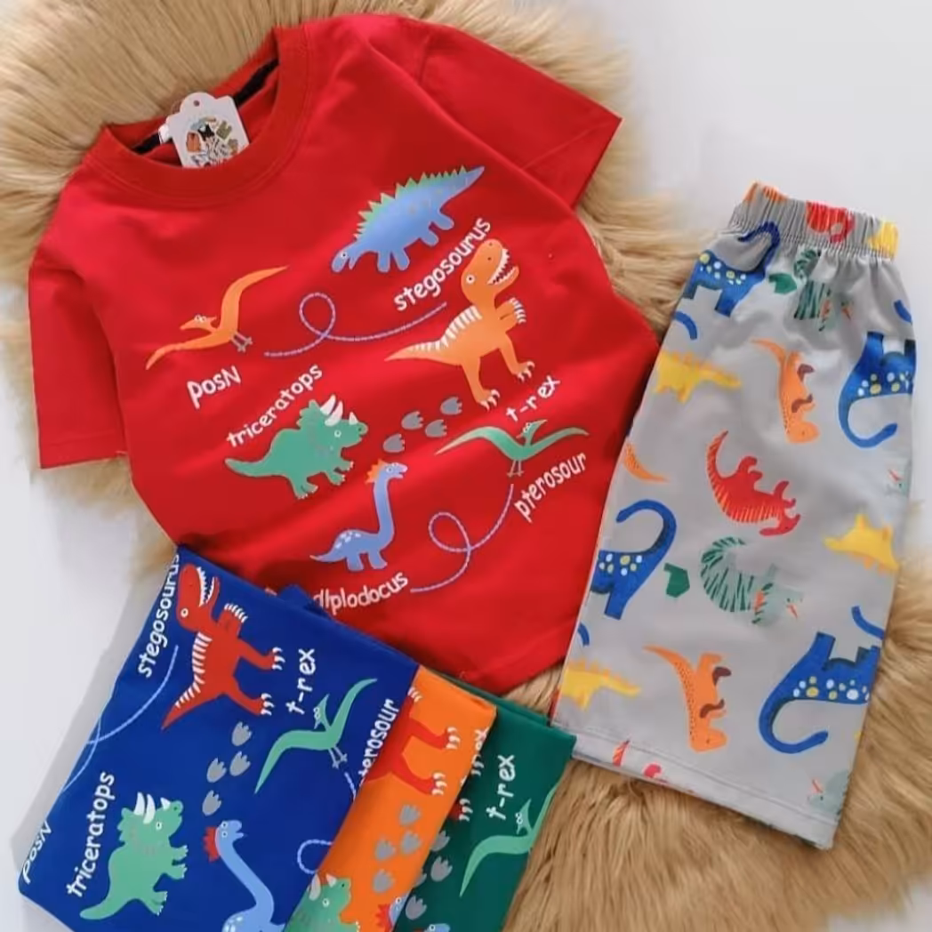 ست تیشرت و شلوارک پسرانه دایناسوری