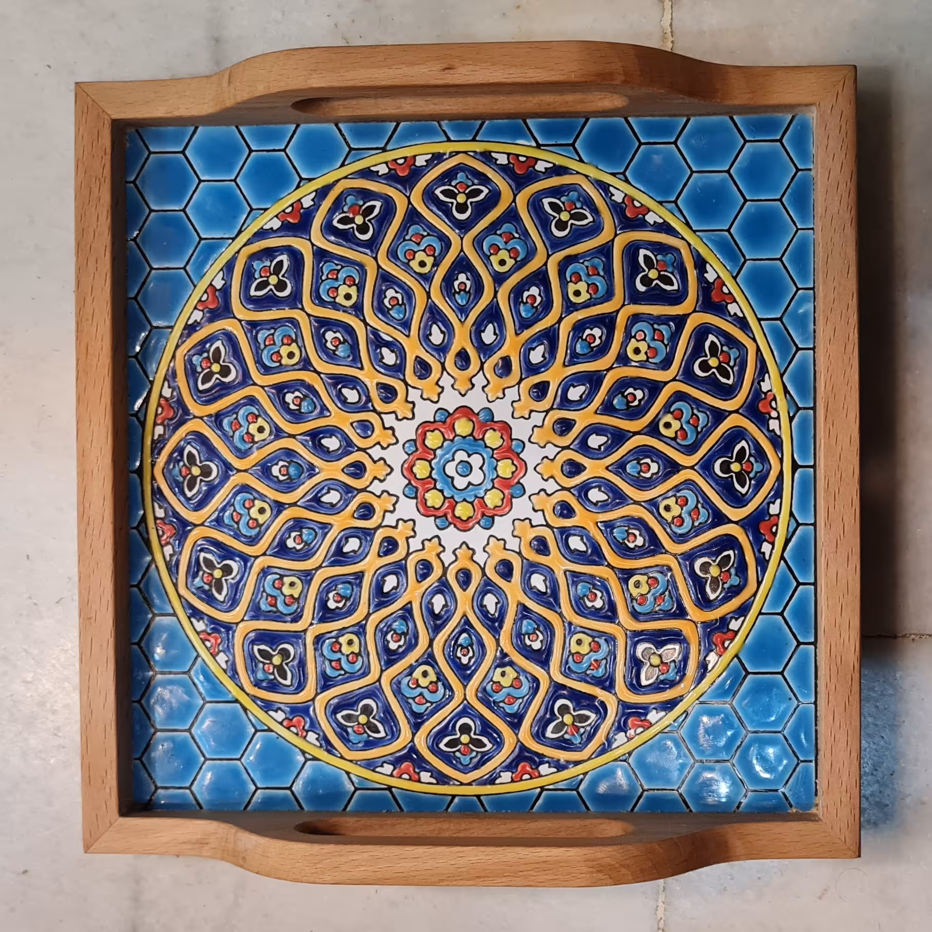 سینی چوب و کاشی