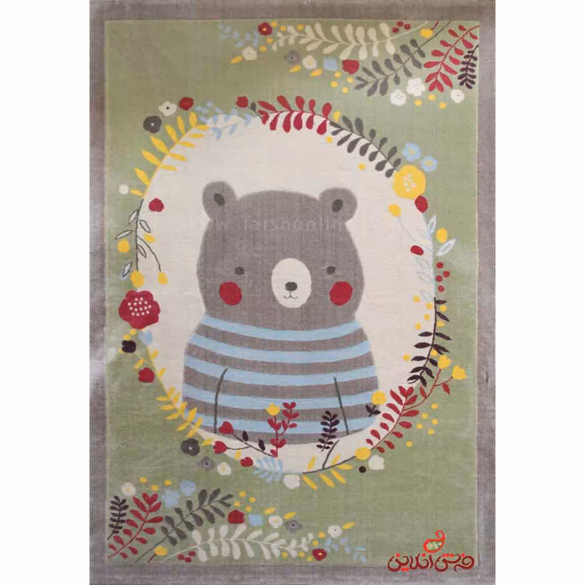 فرش کودک پاتریس طرح تدی سبز