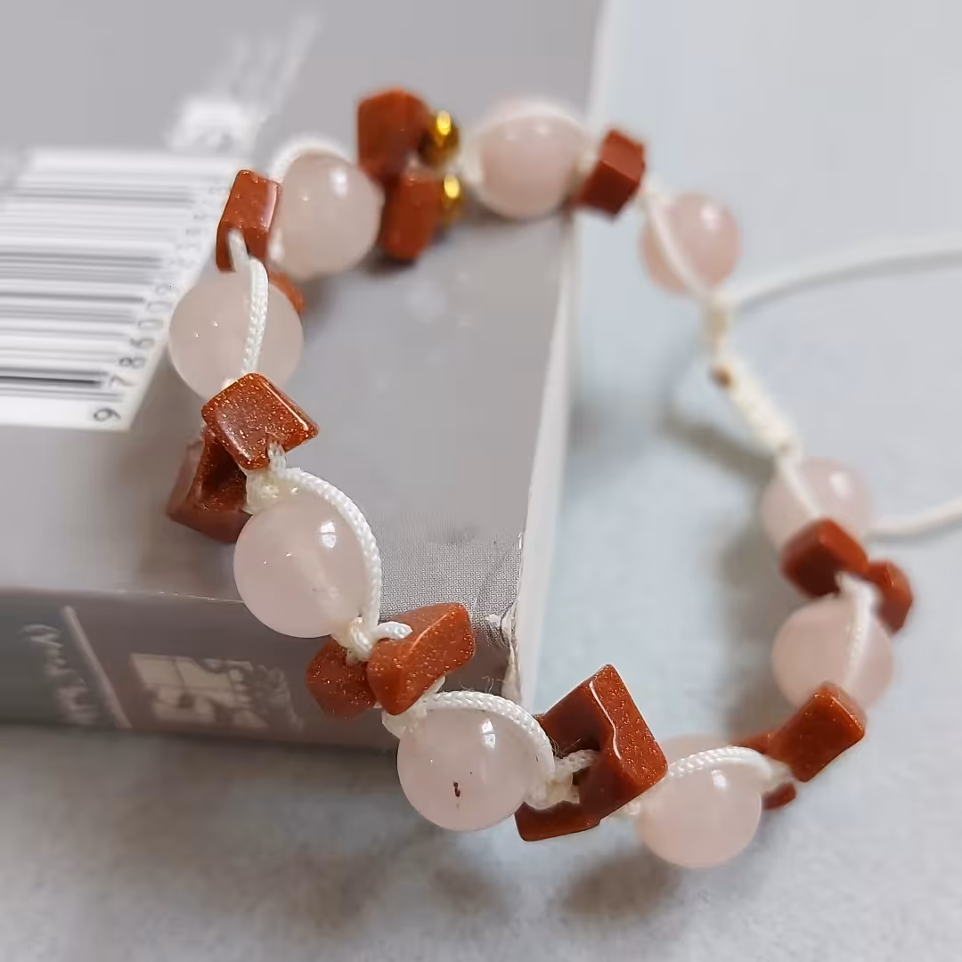 دستبند سنگ کوارتز صورتی و سنگ دلربا دوردیفه