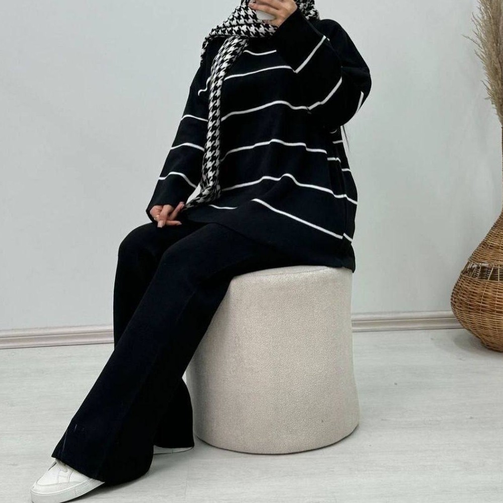 ست تونیک شلوار بافت خط ریز جنس اکرلیک