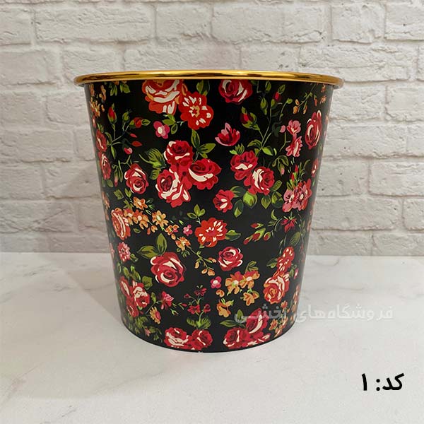 سطل لبه طلایی طلاکوب طرح گل سایز متوسط