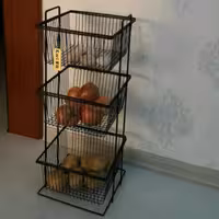 سبد سیب زمینی و پیاز  3 طبقه فلزی رنگ مشکی