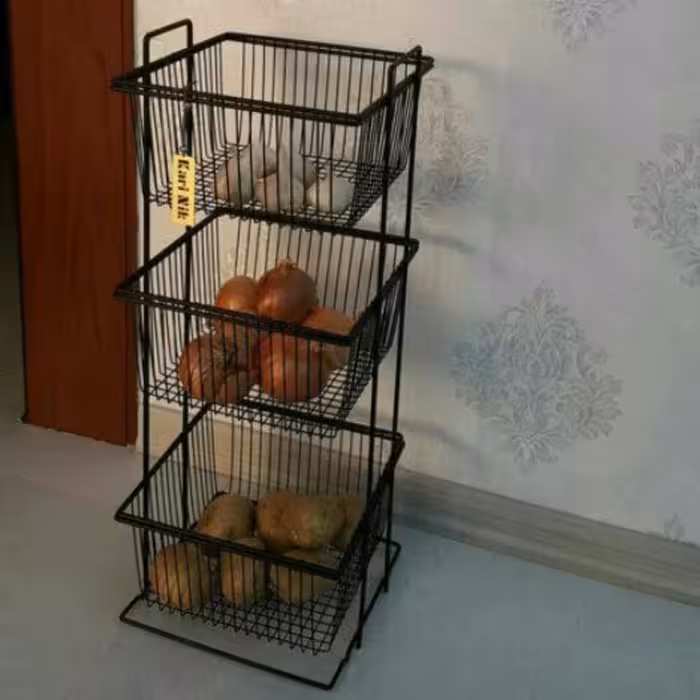 سبد سیب زمینی و پیاز  3 طبقه فلزی رنگ مشکی