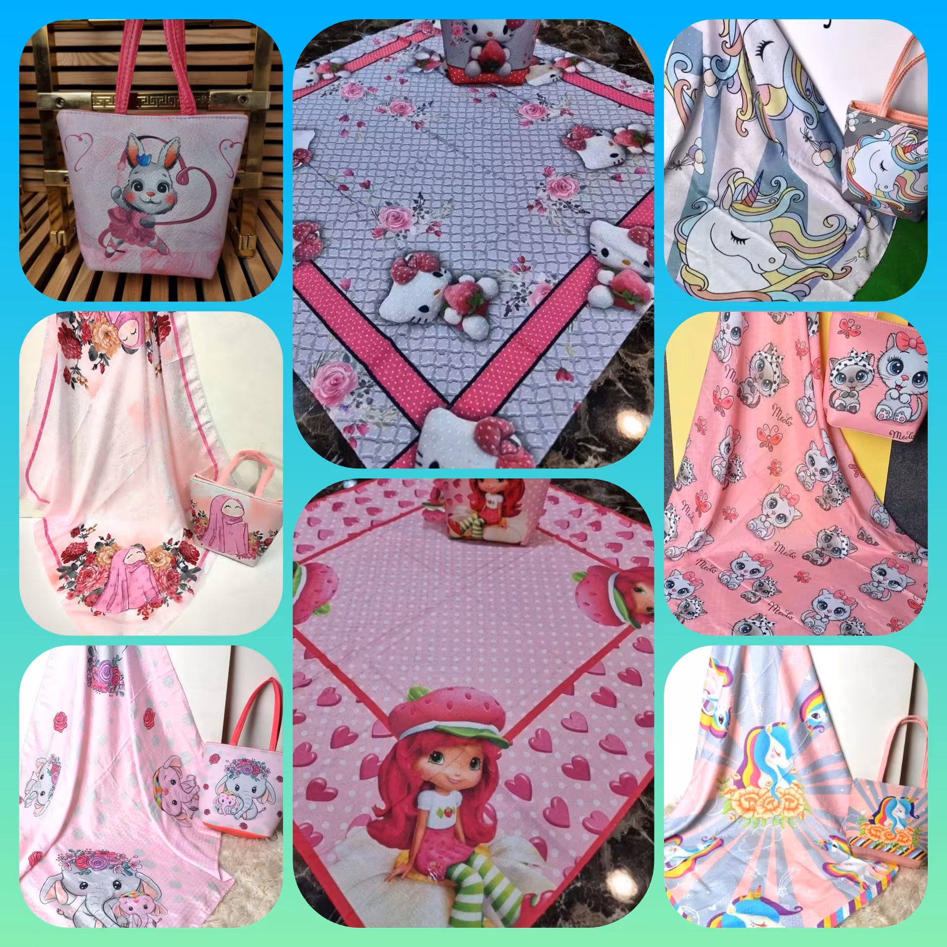 ست کیف و روسری دخترانه با روسری نخی قواره 100 حاشیه دوردوخت مناسب برای دختر خانم ها