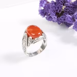 انگشتر نقره مردانه با سنگ عقیق اصل بیضی