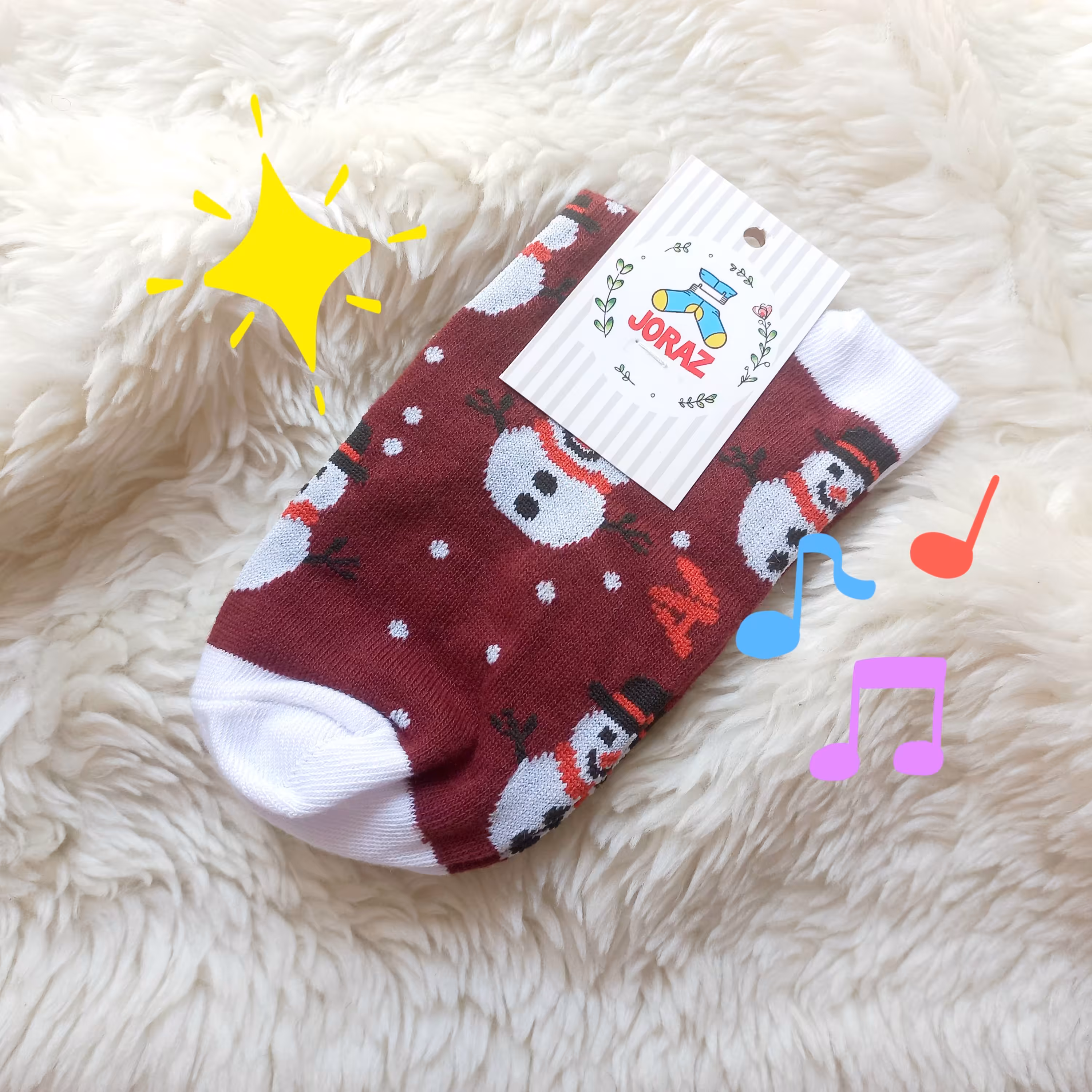 جوراب جوراب فانتزی طرح آدم برفی زرشکی مناسب تا سایز 41 نیم ساق