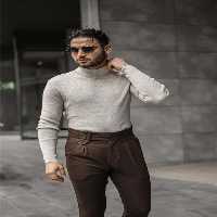 پلیور نود مردانه بژ بافندگی نیمه لاک پشت OUTFİT MAN
