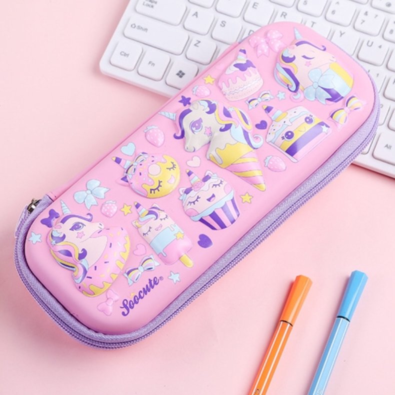 جامدادی جلد محکم با طرح برجسته شیرینی و یونیکورن