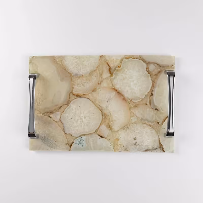 سینی پذیرایی دستساز رزینی با سنگ عقیق طبیعی در رنگ های مختلف 