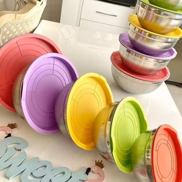 کاسه استیل درب رنگی 5عددی باارسال رایگان