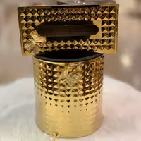 سطل و جا دستمال کاغذی گرد استیل طرح دار