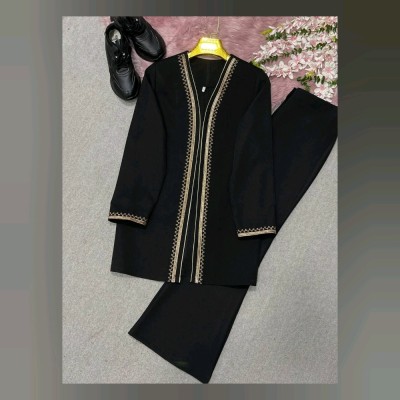 ست کت و شلوار زنانه کرپ مازراتی مشکی از سایز 38 تا 52