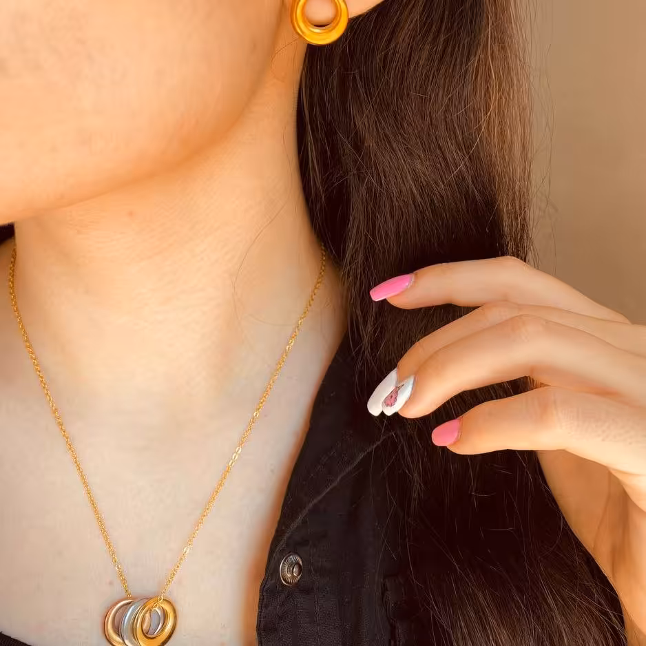 نیم ست حلقه حلقه ای استیل طلایی نقره ای بژ رنگ ثابت