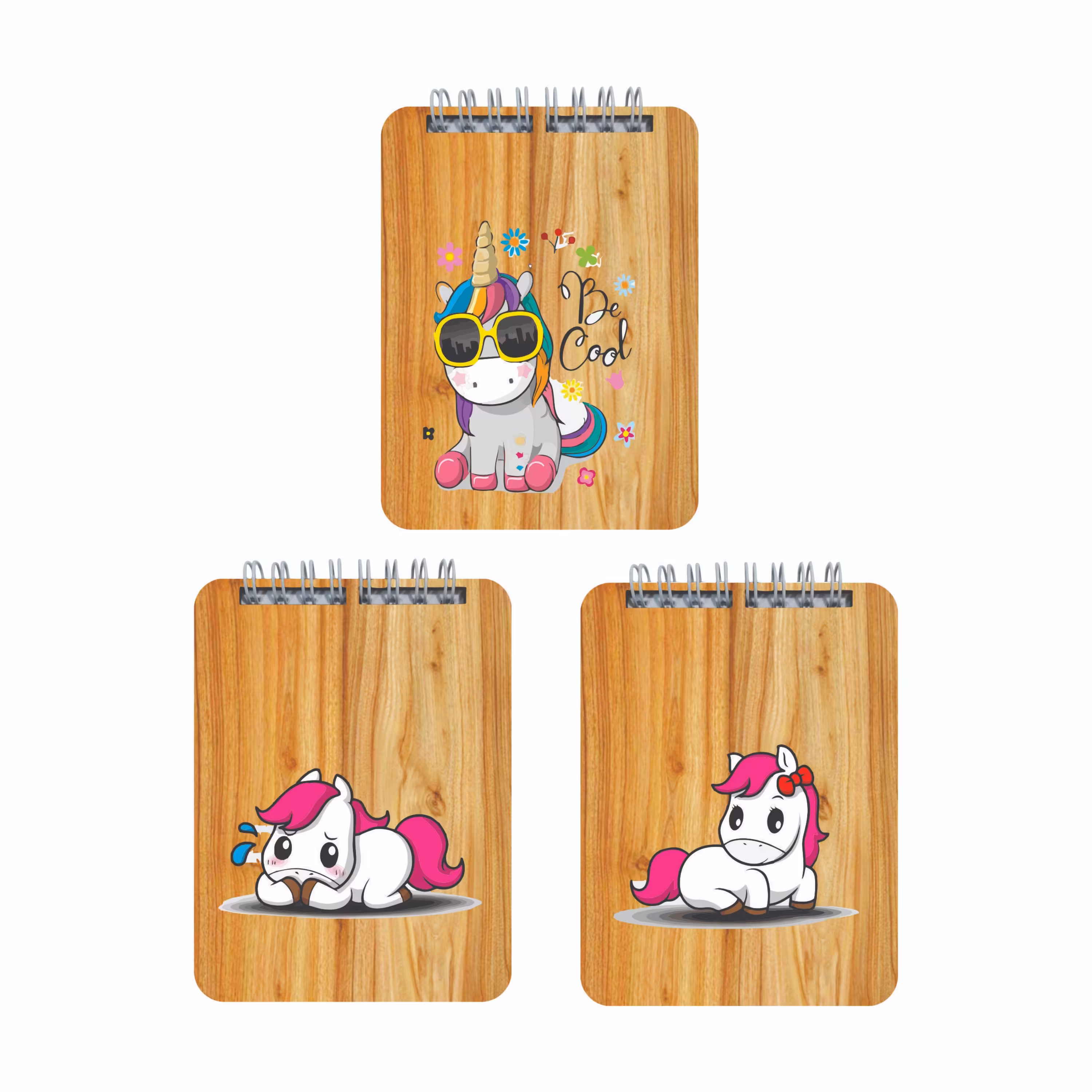 پک سه عددی دفترچه یادداشت جلد چوبی گیلاس 07 در 40 طرح زیبا