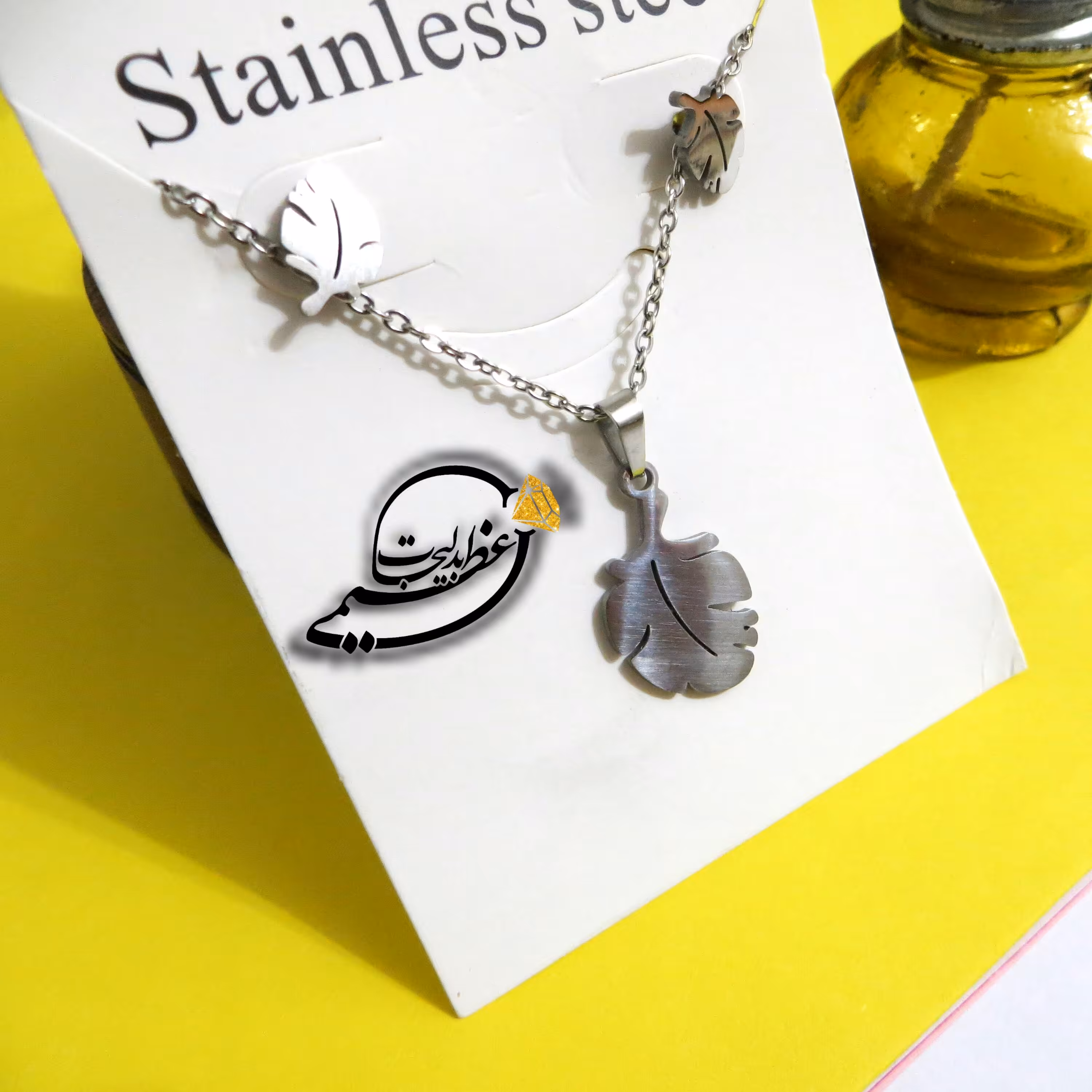 نیم ست طرح برگ زیبای استیل رنگ ثابت نقره ای رنگ